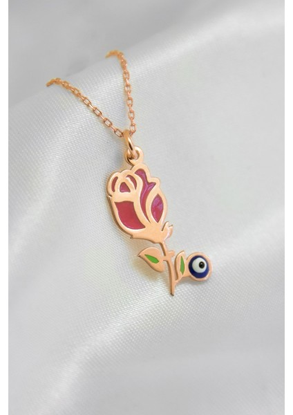 925 Ayar Gümüş Nazar Göz Mineli Gül Kadın Kolye