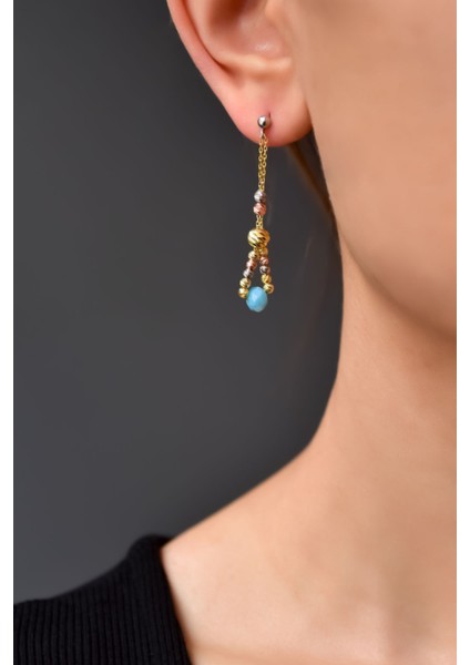 925 Ayar Gümüş 3 Renk Dorika Toplu Okyanus Mavi Taşlı Küpe fiyatları