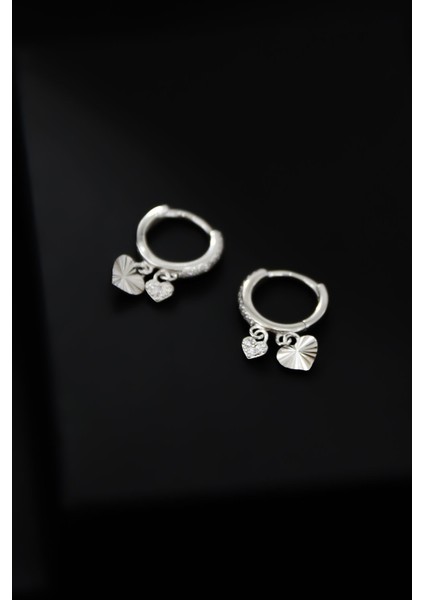 925 Ayar Gümüş Kaplama Kalp Figürlü Halka Kadın Küpe