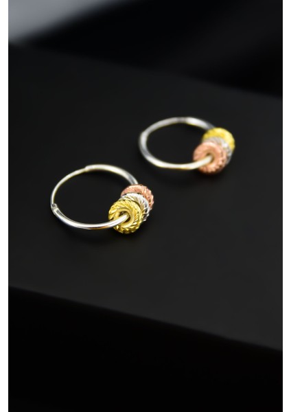 925 Ayar Gümüş 3 Renk Silindir Model Halka Küpe