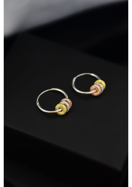 925 Ayar Gümüş 3 Renk Silindir Model Halka Küpe fiyatları