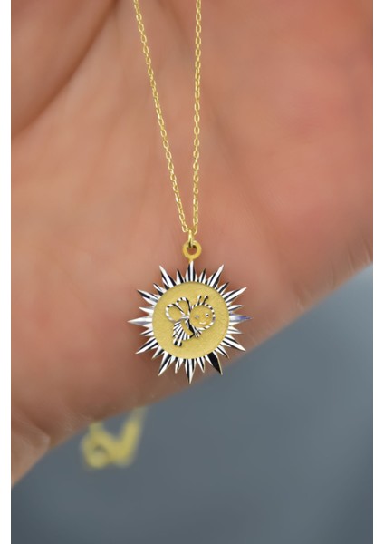 925 Ayar Gümüş Kaplama Arı Maya Kristal Kesim Güneş Plaka Kolye modelleri