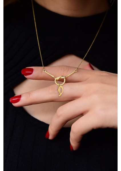 925 Ayar Gümüş Kaplama D Harfli Düğüm Kolye