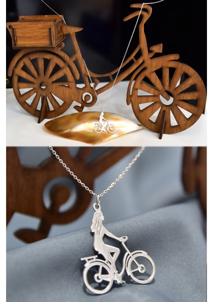 Ahşap Bisiklet Selesinde 925 Ayar Gümüş Kız Kolye