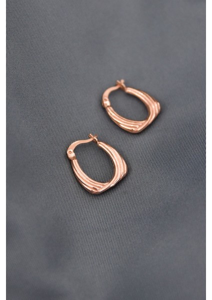 925 Ayar Gümüş Kaplama Çizgi Desenli Drop Klipsli Kadın Küpe modelleri