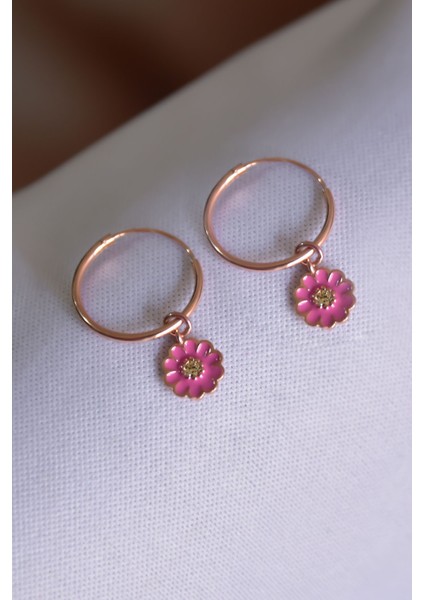 925 Ayar Gümüş Kaplama Pembe Mineli Papatya Halka Küpe fiyatları