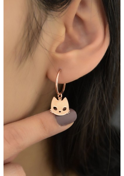 925 Ayar Gümüş Kaplama Kedi Figürlü Halka ve Top Küpe fiyatları