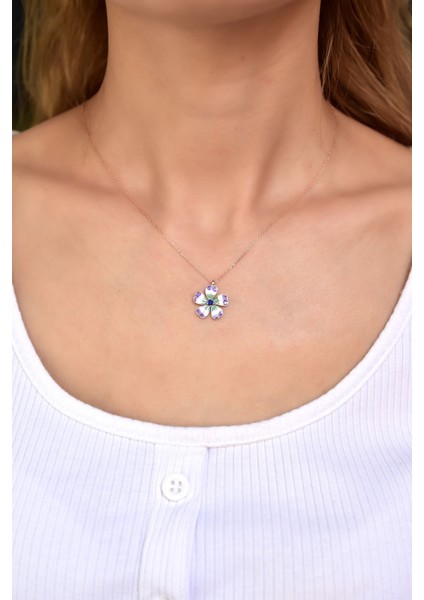 925 Ayar Gümüş Kaplama Mineli Lacivert Tektaş Yonca Kolye fiyatları