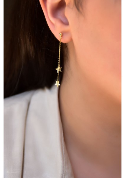 925 Ayar Gümüş Kaplama Toplu Sallantılı Yıldız Zincir Küpe fiyatları