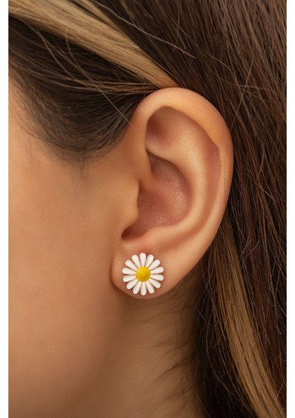 Papatya Küpe Kaplama 925 Ayar Gümüş