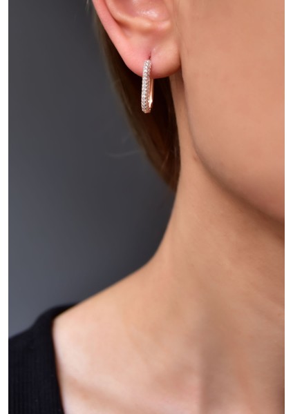 925 Ayar Gümüş Kaplama Zirkon Taşlı Dikdörtgen Halka Küpe