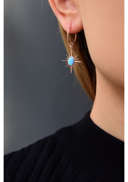 925 Ayar Gümüş Kaplama Opal Taşlı Kutup Yıldızı Halka Küpe