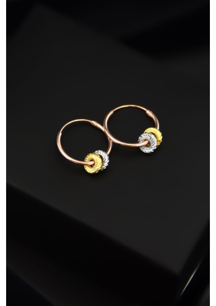 925 Ayar Gümüş 3 Renk Iki Silindir Model Halka Küpe