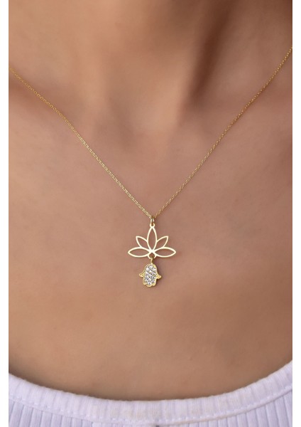 Gümüş Kaplama Fatma Ana Eli Lotus Çiçeği Kolye 925 Ayar fiyatları