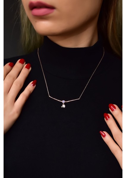 925 Ayar Gümüş Kaplama Top Motifli Lila Ay Taşı Fil Kolye fiyatları