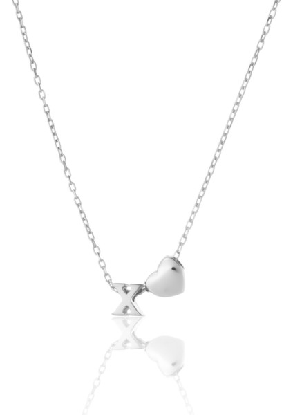 925 Ayar Gümüş Kaplama Mini Üç Boyutlu x Harfi Kalp Kolye