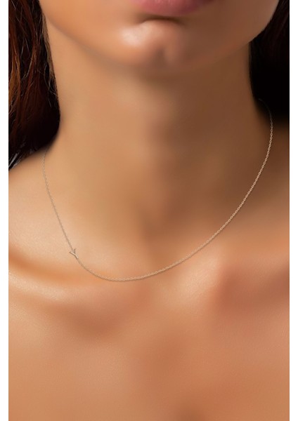 Y Harfi Asimetrik Zincir Kolye Kaplama 925 Ayar Gümüş