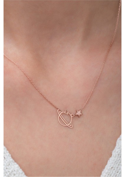 925 Ayar Gümüş Kaplama Gezegen Kolye