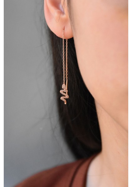 925 Ayar Gümüş Kaplama Tekli Yılan Zincir Küpe