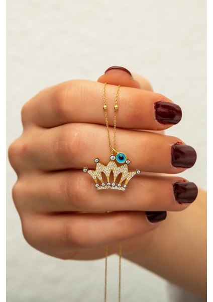 Kraliçe Tacı Kolye Nazargözlü 14 Ayar Kaplama Gümüş