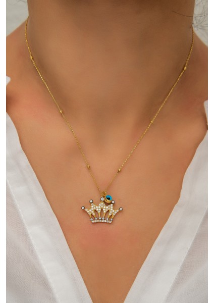 Kraliçe Tacı Kolye Nazargözlü 14 Ayar Kaplama Gümüş modelleri