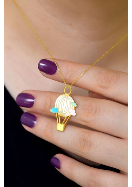 925 Ayar Gümüş Kaplama Beyaz Mineli Uçan Balon Kadın Kolye