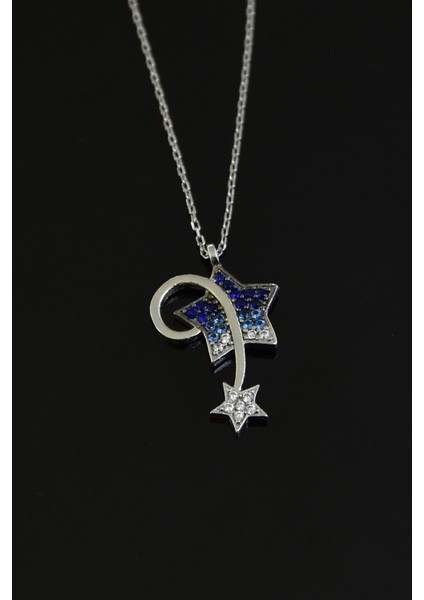 925 Ayar Gümüş Kaplama Mavi Akışlı Kayan Yıldız Kolye fiyatları