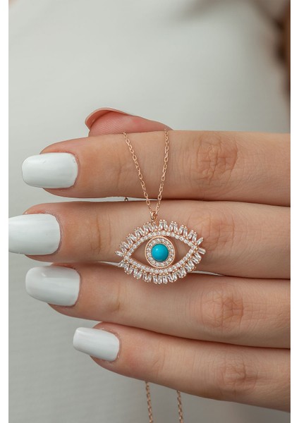 925 Ayar Kaplama Zirkon Taşlı Gümüş Göz Kolye