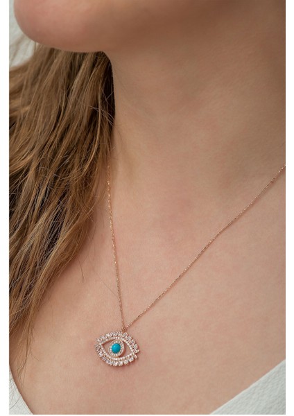 925 Ayar Kaplama Zirkon Taşlı Gümüş Göz Kolye modelleri