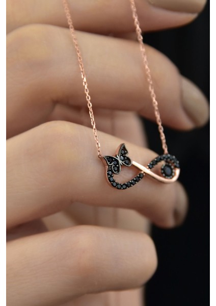 925 Ayar Gümüş Kaplama Siyah Taşlı Kelebek Kolye fiyatları