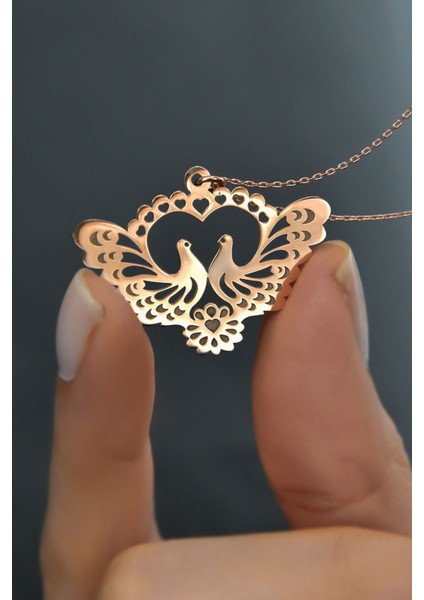 925 Ayar Gümüş Kaplama Desenli Çifte Kumrular Kadın Kolye modelleri