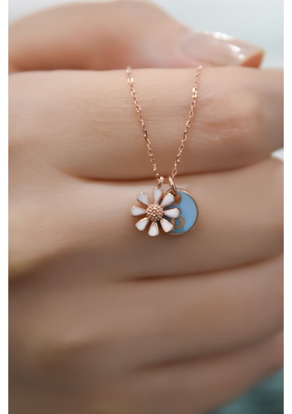 925 Ayar Gümüş Kaplama Mineli B Harfli Papatya Kolye fırsatları