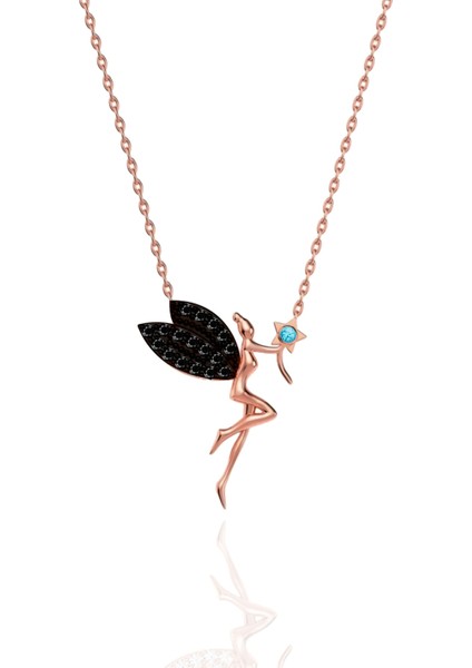925 Ayar Gümüş Kaplama Siyah Zirkon Taşlı Mavi Yıldız Su Perisi Kolye