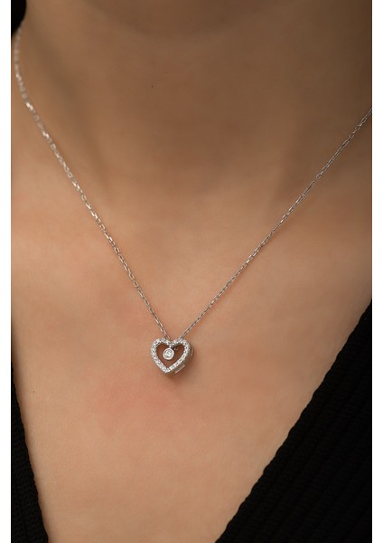 Swarovski® Tektaşlı Kalp Kolye Kaplama 925 Ayar Gümüş