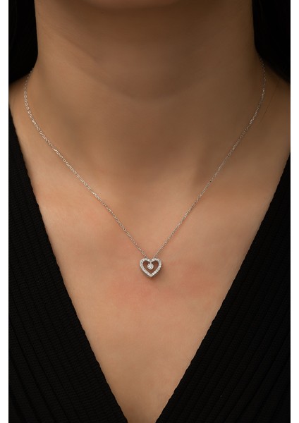 Swarovski® Tektaşlı Kalp Kolye Kaplama 925 Ayar Gümüş fiyatları