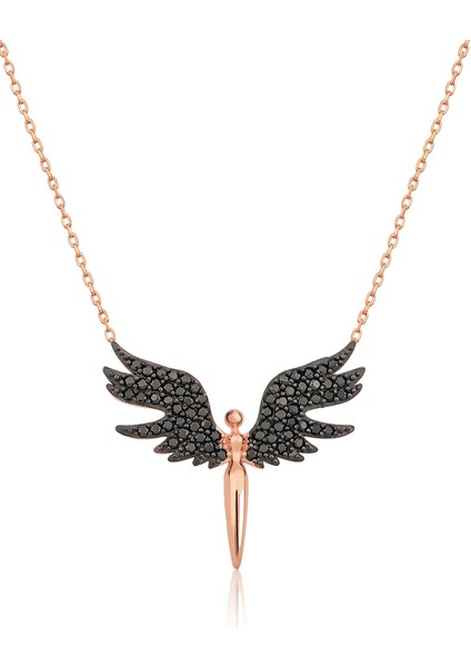 925 Ayar Siyah Zirkon Taşlı Mikail Meleği Gümüş Kolye