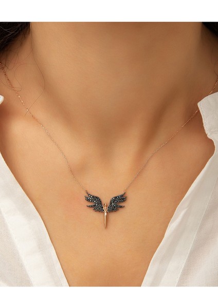 925 Ayar Siyah Zirkon Taşlı Mikail Meleği Gümüş Kolye fiyatları