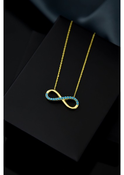 925 Ayar Kaplama Yarım Firuze Taşlı Sonsuzluk Kadın Kolye