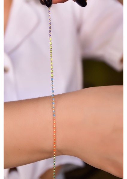 925 Ayar Gümüş Kaplama Top Zincirli Renkli Mineli Bileklik fiyatları