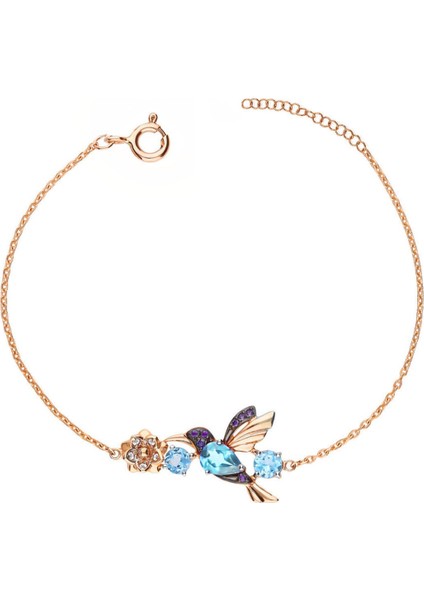 925 Ayar Gümüş Kaplama Taşlı Sevgi Kuşu Bileklik