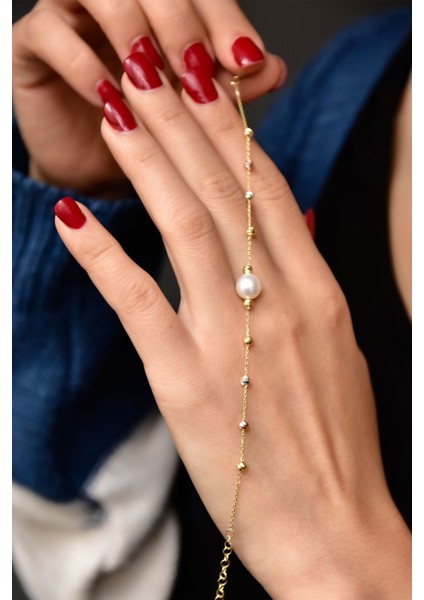 925 Ayar Gümüş Üç Renk Dorika Toplu Incili Kadın Bileklik modelleri