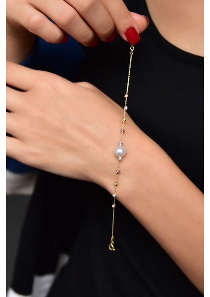 925 Ayar Gümüş Üç Renk Dorika Toplu Incili Kadın Bileklik fırsatları