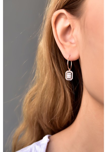 925 Ayar Gümüş Kaplama Baget Taşlı Halka Küpe fiyatları