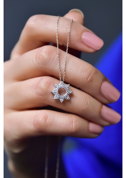 925 Ayar Gümüş Kaplama Zirkon Taşlı Montür Güneş Kolye