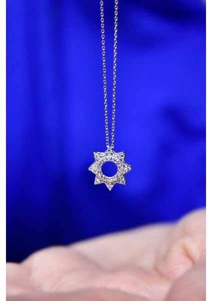 925 Ayar Gümüş Kaplama Zirkon Taşlı Montür Güneş Kolye fiyatları