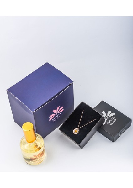 925 Ayar Gümüş Mineli Papatya Kolye Parfüm Hediyeli