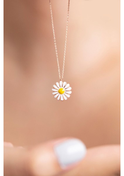 925 Ayar Gümüş Mineli Papatya Kolye Parfüm Hediyeli fırsatları