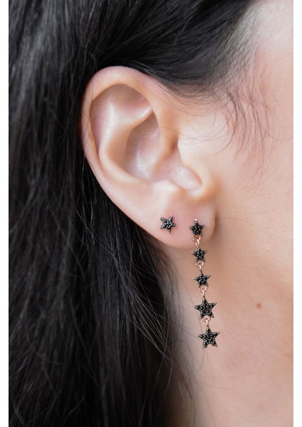 925 Ayar Gümüş Kaplama Kayan Yıldız Zincir Küpe