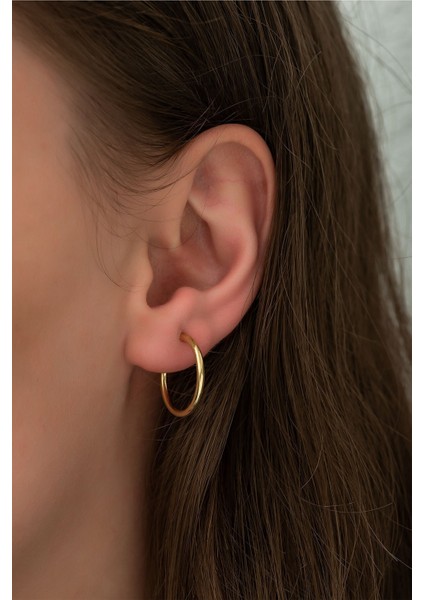 925 Ayar Kaplama Çivili Halka Gümüş Kadın Küpe