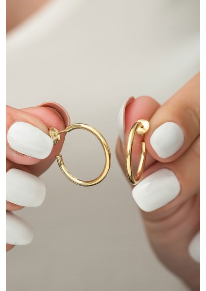 925 Ayar Kaplama Çivili Halka Gümüş Kadın Küpe modelleri